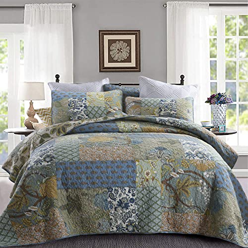 Azure Blue 100% Cotton Queen Size 3-Piece Quilt Set B652