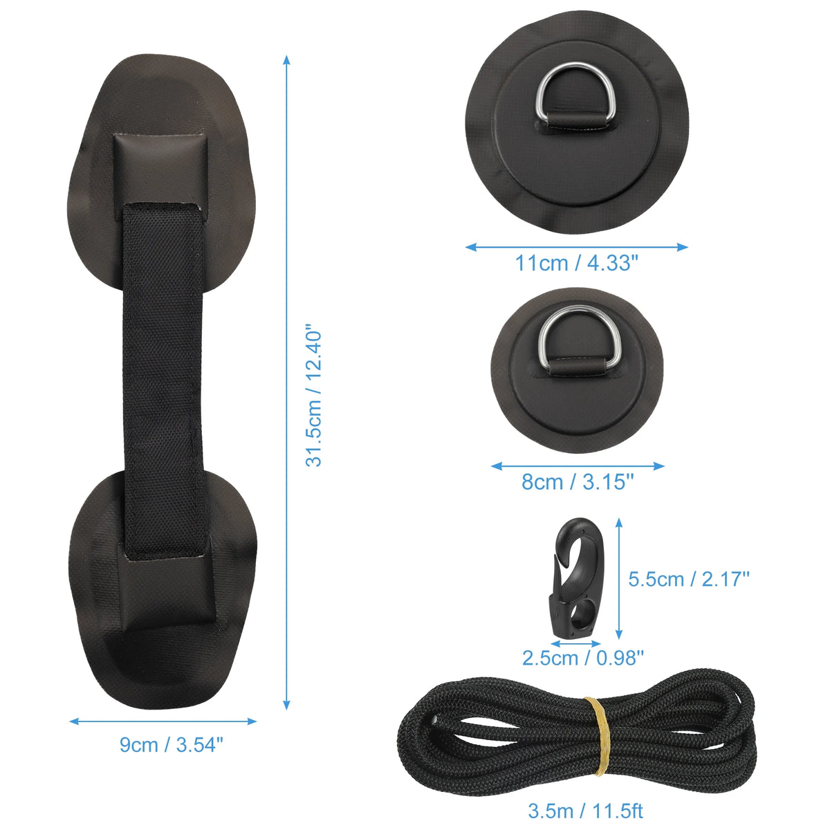 7pcs PVC Patch Round Shape D Ring 11.5ft Elastic Shock Rope with 6 Hooks Accessories for Inflatable Boat Black H97241