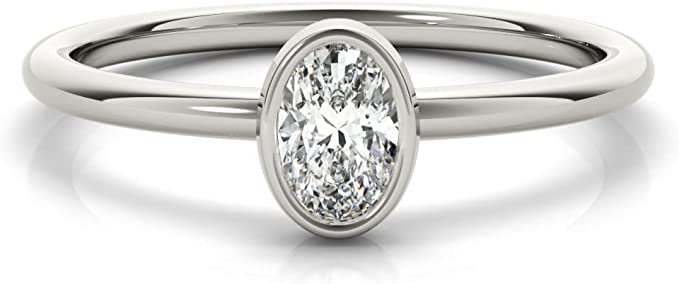 Oval Diamond Solitaire Engagement Ring in 14K Gold J819