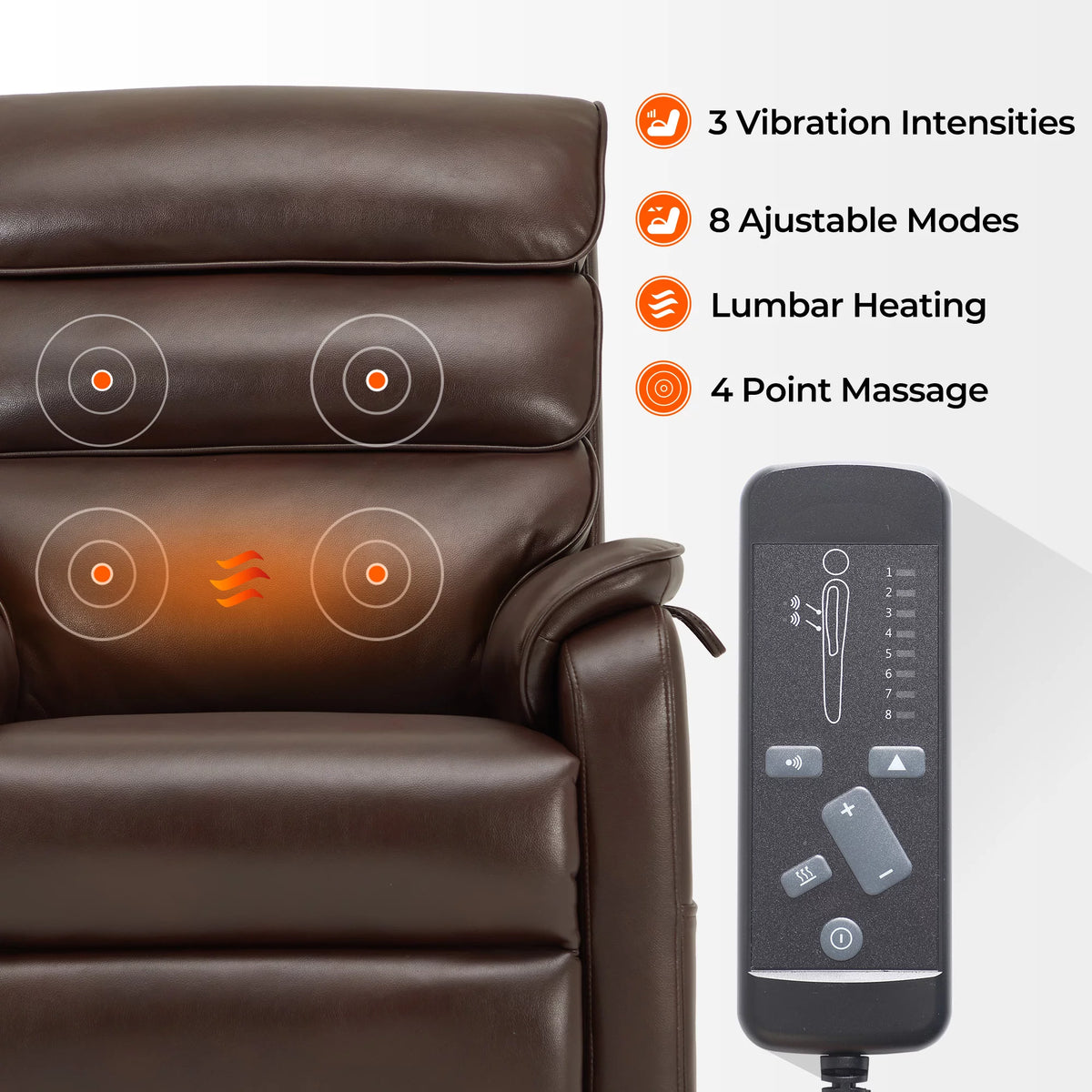 Brown Faux Leather Lift Recliner with Massage Heating M1784