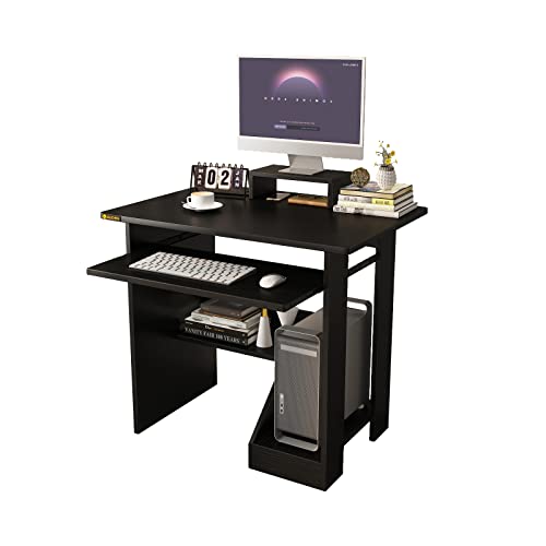 Black Computer Desk with Shelves and Keyboard Tray R260