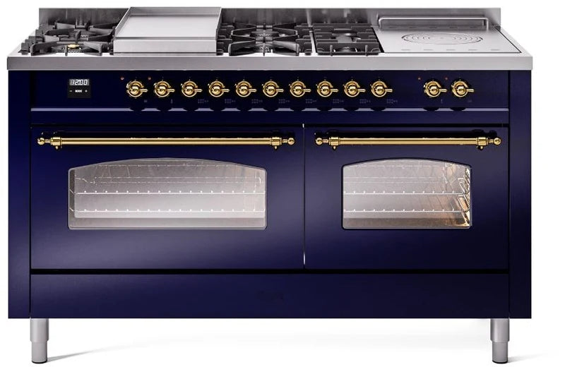 Blue Dual Fuel Natural Gas Range with Brass Trim D9193