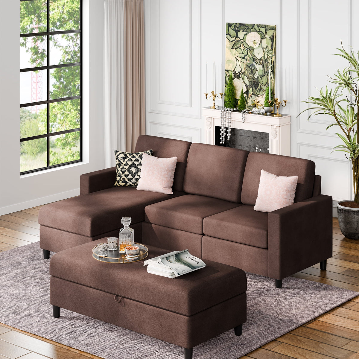 L Shaped 4 Seat Sectional Sofa with Storage Ottoman S37318
