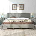 Gray Solid Wood Platform Bed Frame with Headboard H4129