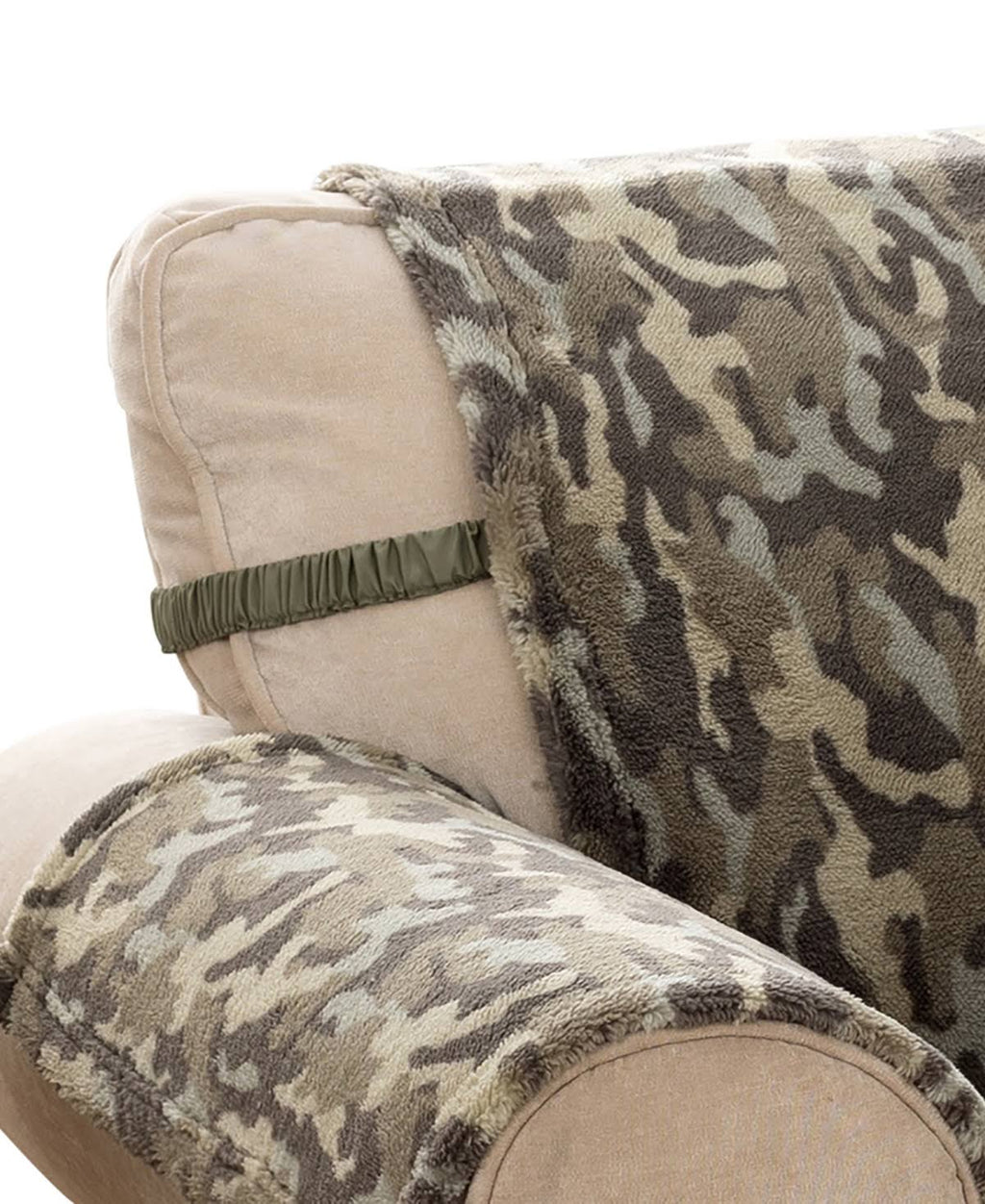 Olive Green Camo Plush Sofa Cover N487