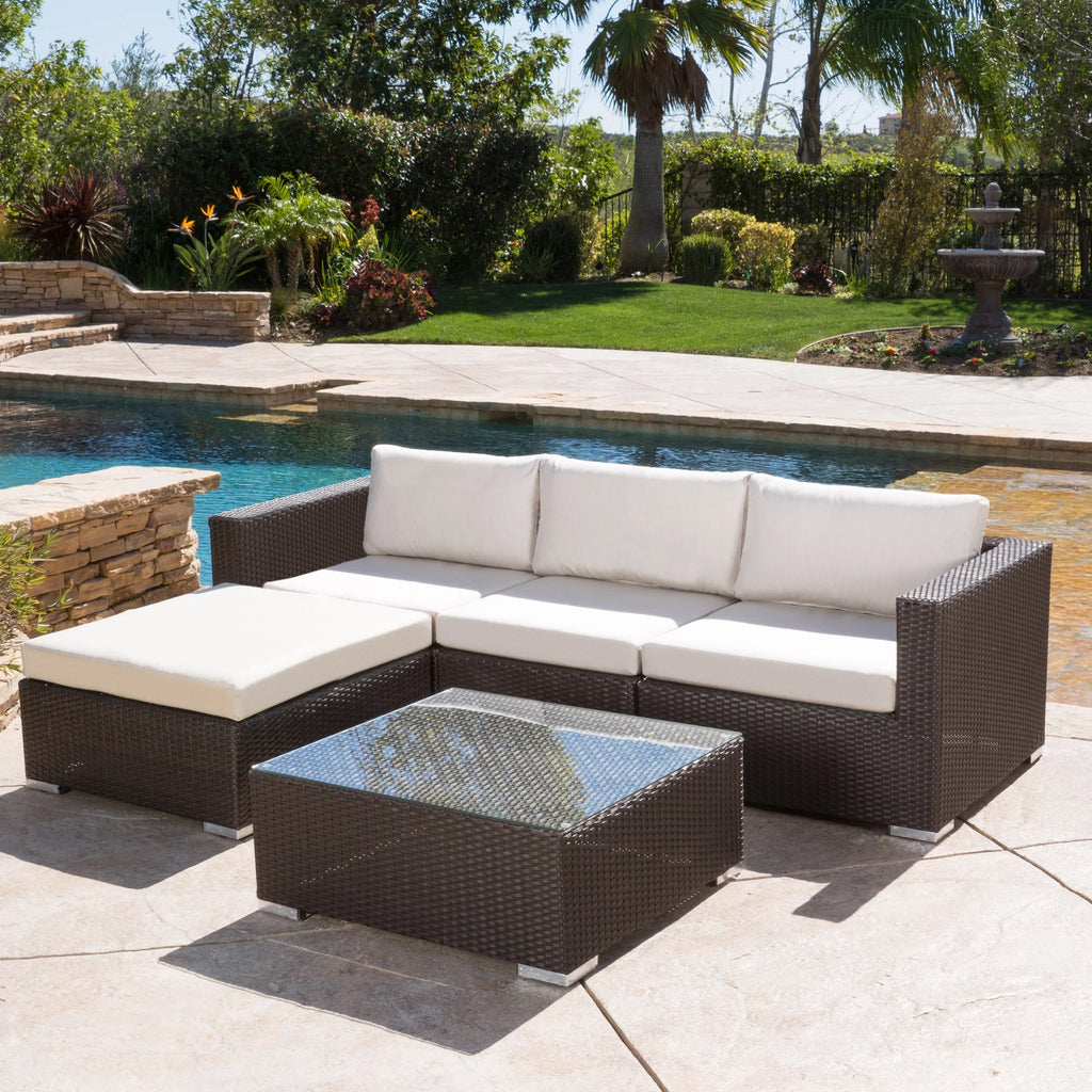 5 Piece Wicker Sectional Sofa Set with Cushions C24198