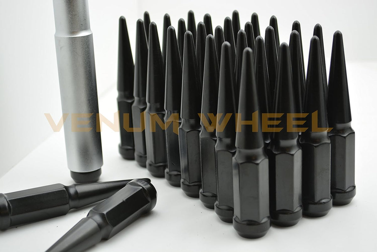 20 Pc Black Solid Spike Metal Lug Nuts with 1 Key X96879