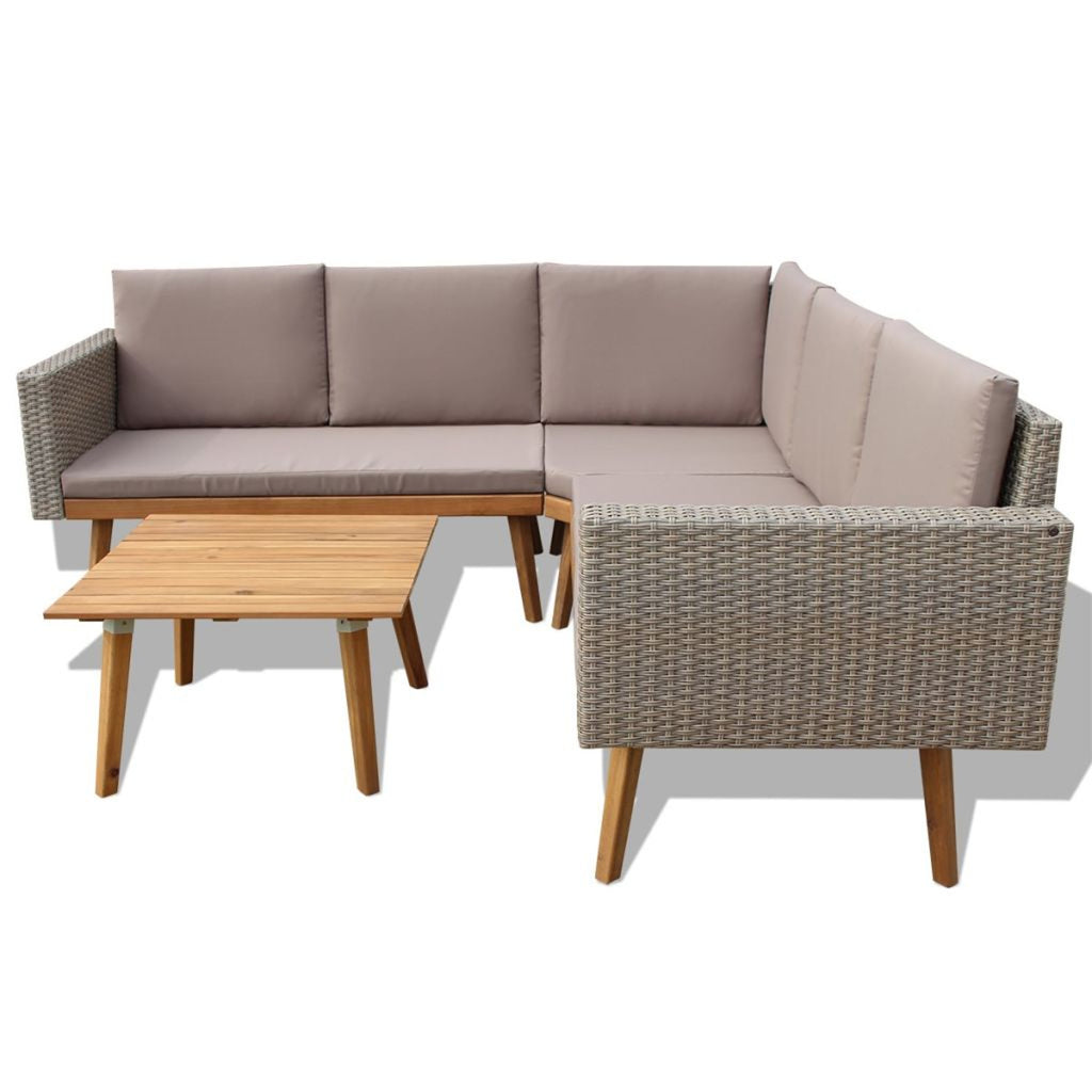 4 Piece Gray Poly Rattan Outdoor Sectional Sofa with Coffee Table and Cushions A523448