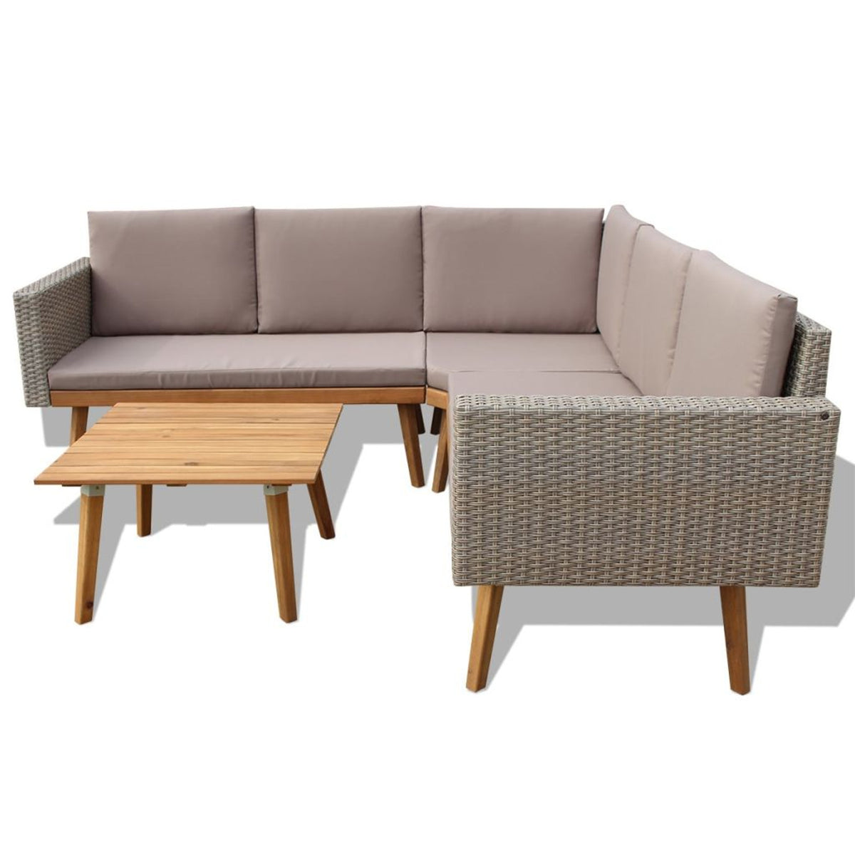 4 Piece Gray Poly Rattan Outdoor Sectional Sofa with Coffee Table and Cushions A523448