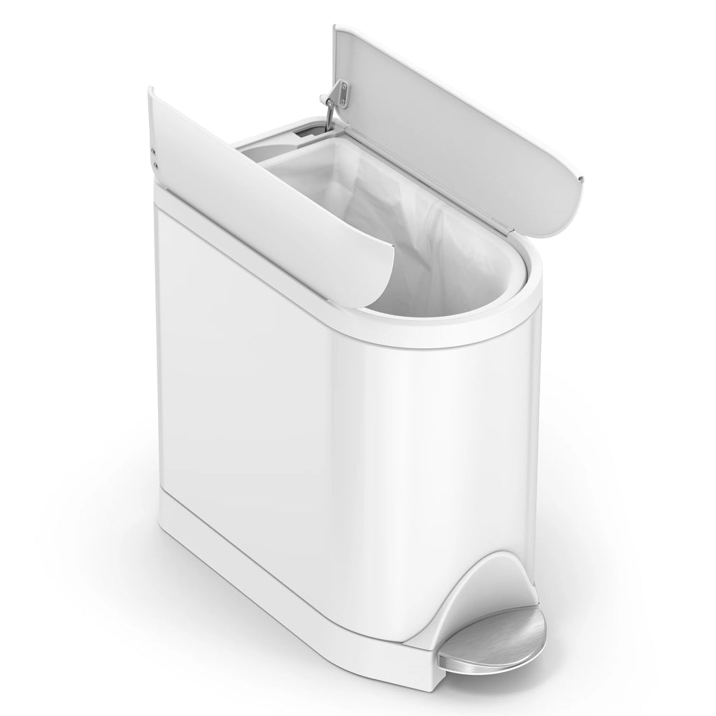 White Stainless Steel Butterfly Lid Bathroom Trash Can T283812