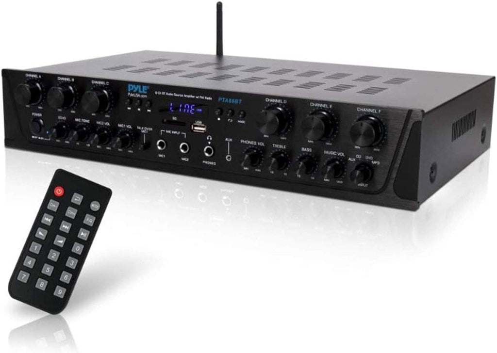 500W 4 Channel Bluetooth Amplifier with USB Microphone AUX FM RCA J482