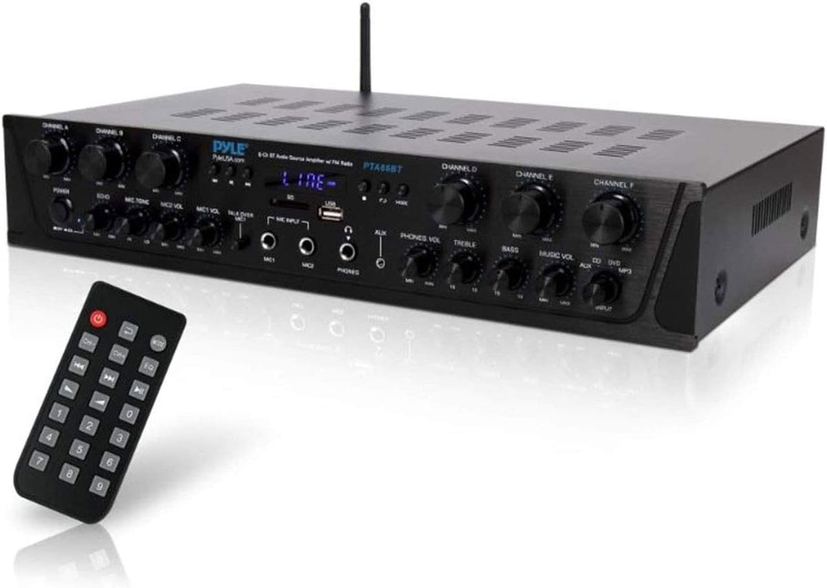 500W 4 Channel Bluetooth Amplifier with USB Microphone AUX FM RCA J482