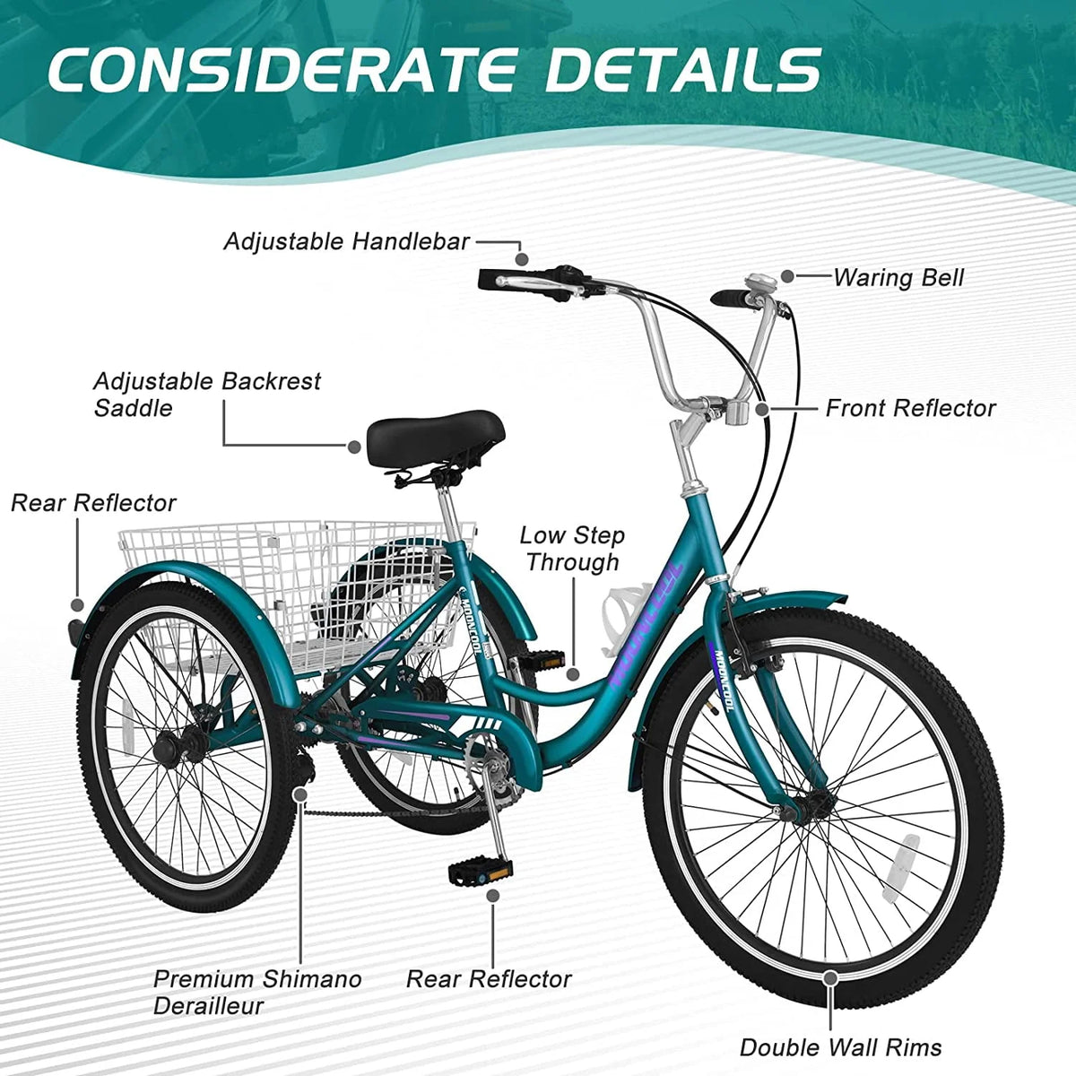 20/24/26 inch 7 Speed Adult Tricycles with Big Basket Z83076