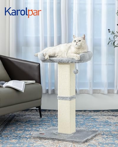 Large Sisal Cat Scratching Post with Plush Perch, Light Grey N192