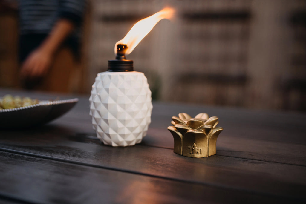 6.5-Inch 3-pk Glass Table Torch White/Gold J106