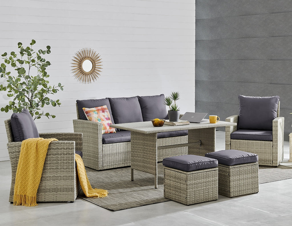 6 Pcs Outdoor Patio Dining Set 7 Seats Cushioned Q113136