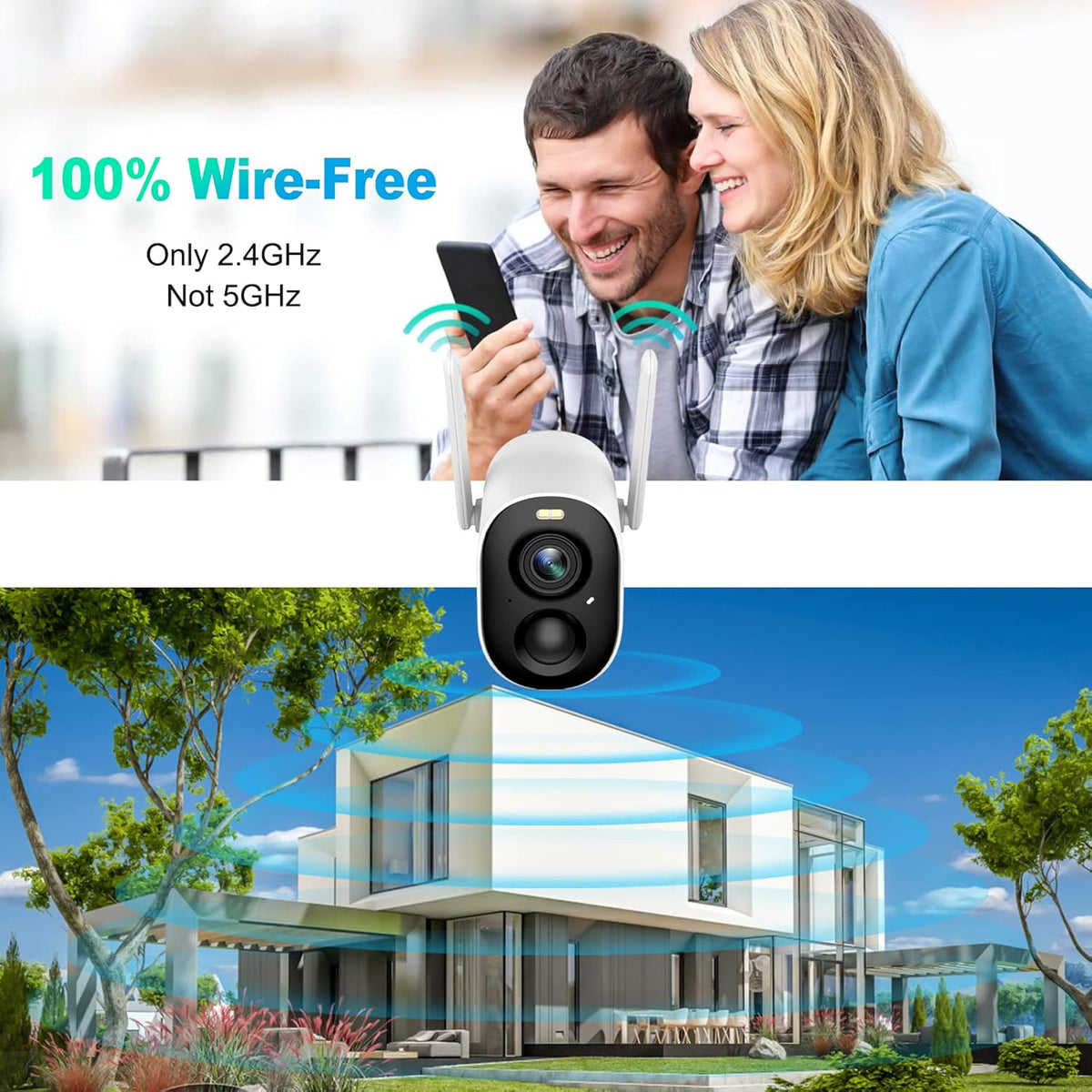 Wireless Outdoor Security Cameras with Spotlights Siren Color Night Vision IP66 Waterproof Rechargeable Battery Y451