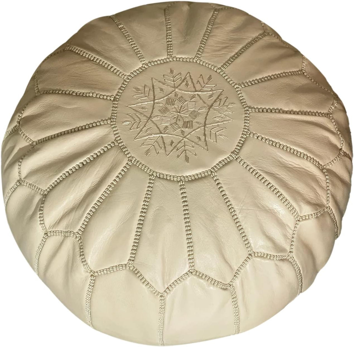 Round Moroccan Pouf Cover Genuine Leather Hand Stitched X693