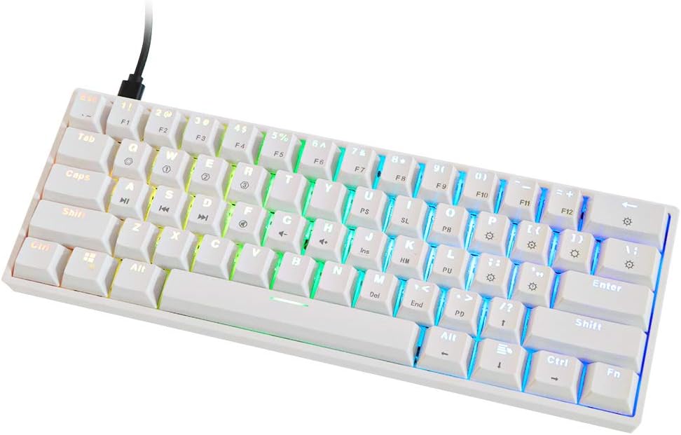 White 61 Keys Hot Swappable 60% Mechanical Keyboard with RGB Backlit Doubleshot ABS Keycaps J836