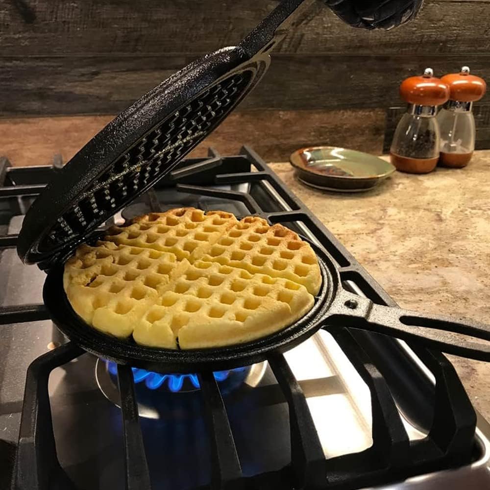 Cast Iron Waffle Maker, Two Piece Hinged Non-Electric Waffle Iron C41333
