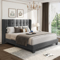 Grey Queen Size Platform Bed Frame with Tufted Headboard B747431