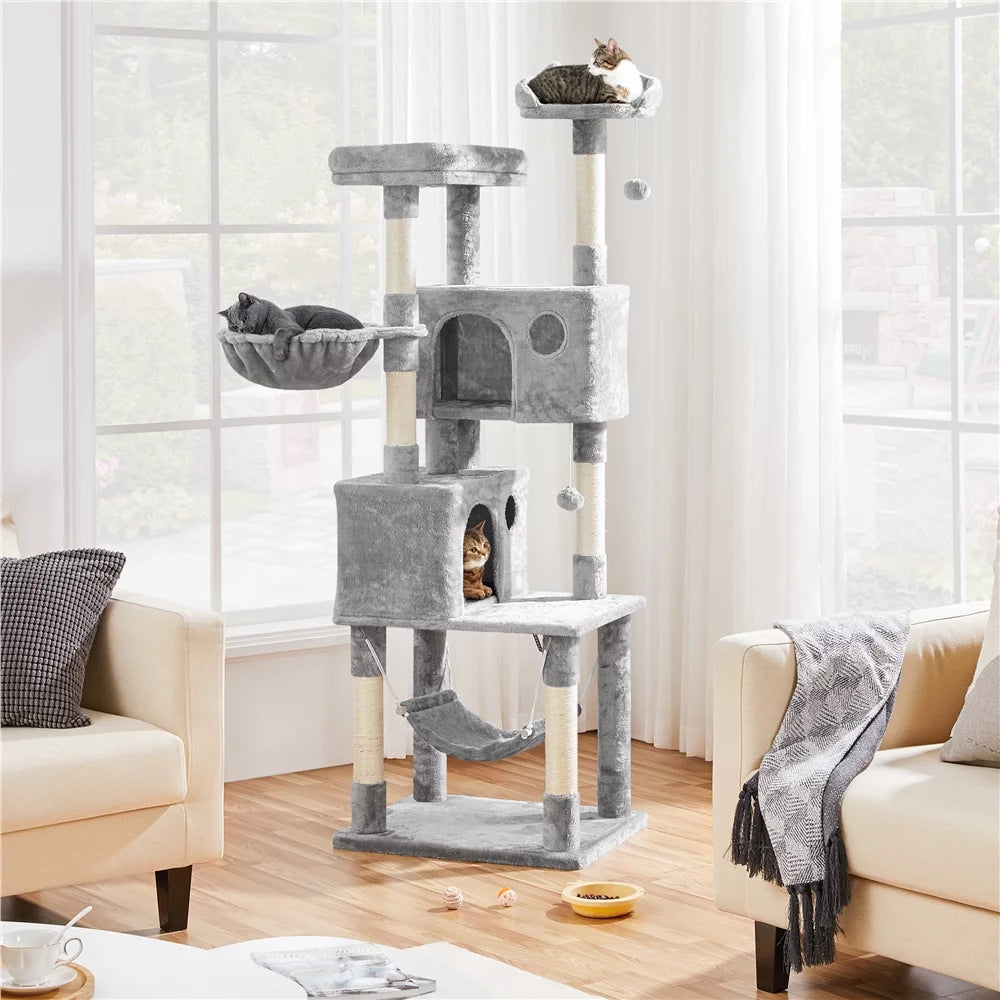 Light Gray Multilevel Cat Tree with 2 Condos O90947