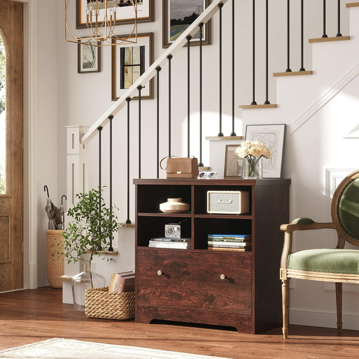 Cherry Wood File Cabinet with 1 Drawer W3997