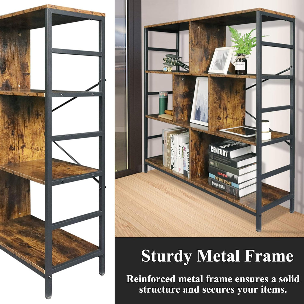 Rustic Brown 3-Tier Bookcase with Open Storage Shelves E630