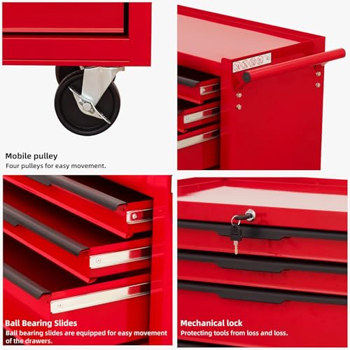 6-Drawer Rolling Metal Tool Chest with Wheels and Keyed Locking D952