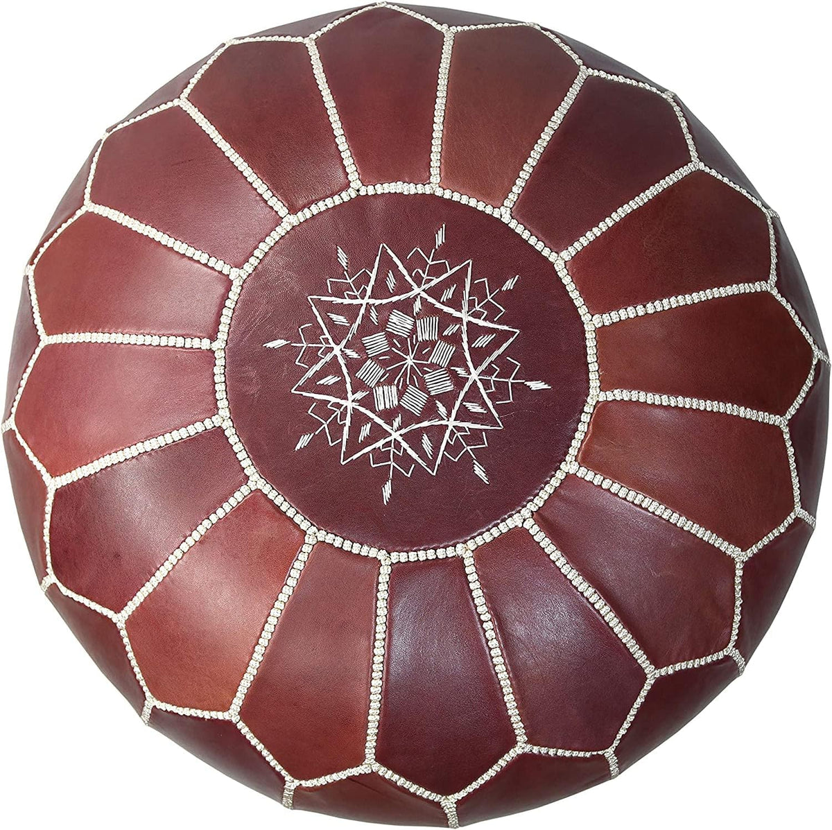Round Moroccan Pouf Cover Genuine Leather Hand Stitched X693