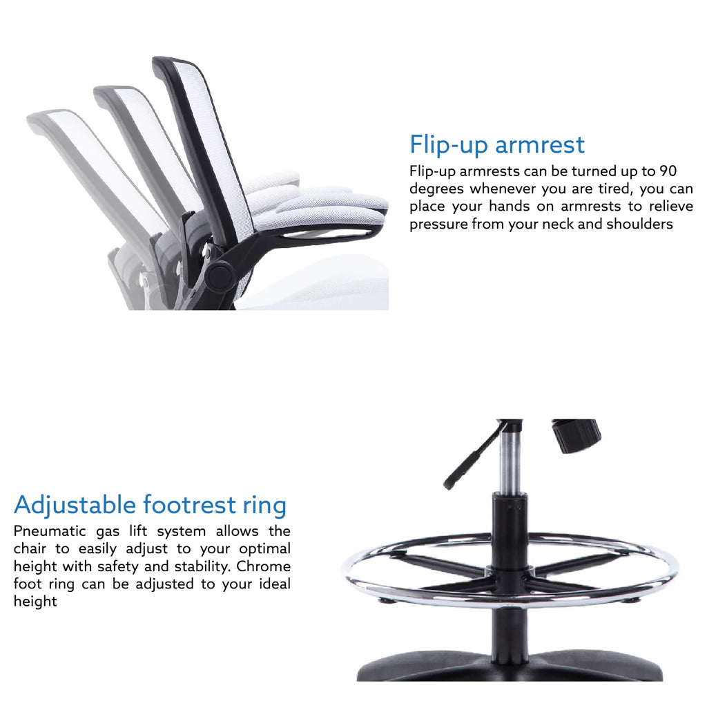 White Ergonomic Mesh Drafting Chair with Foot Ring Q689423