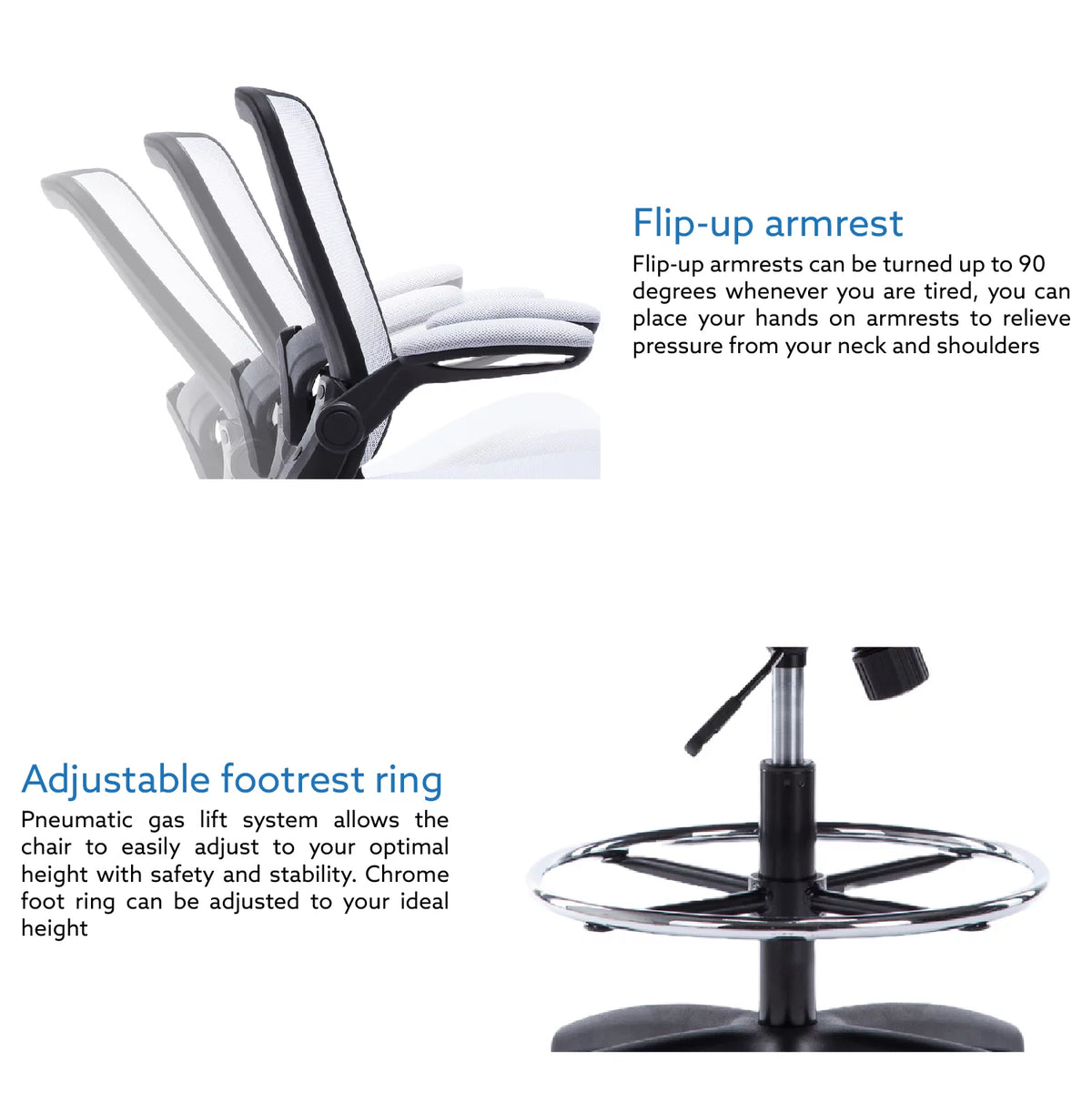White Ergonomic Mesh Drafting Chair with Foot Ring Q689423