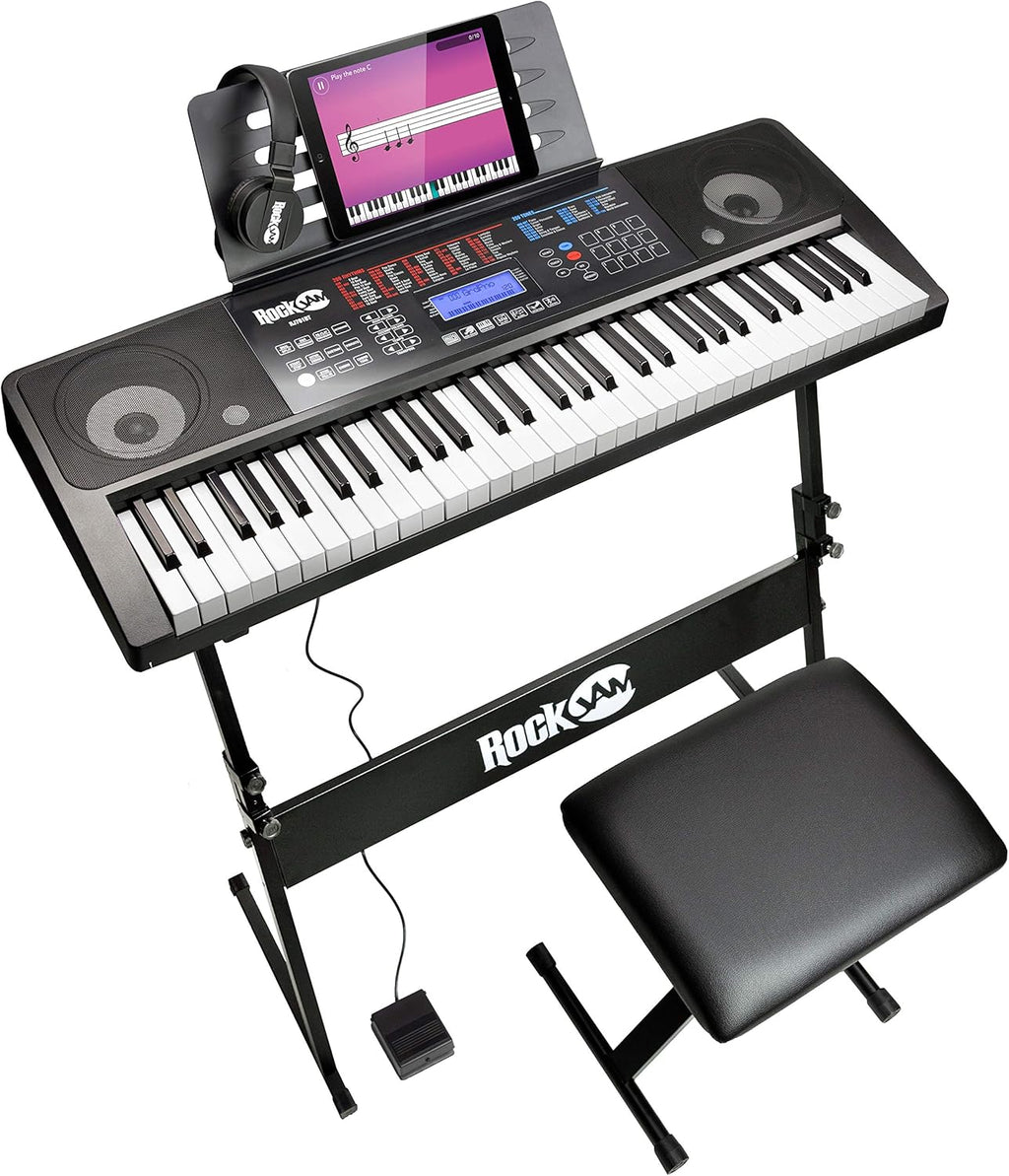 61 Key Keyboard Piano with Touch Display Kit, Keyboard Stand, Piano Bench, Sustain Pedal, Headphones K9122