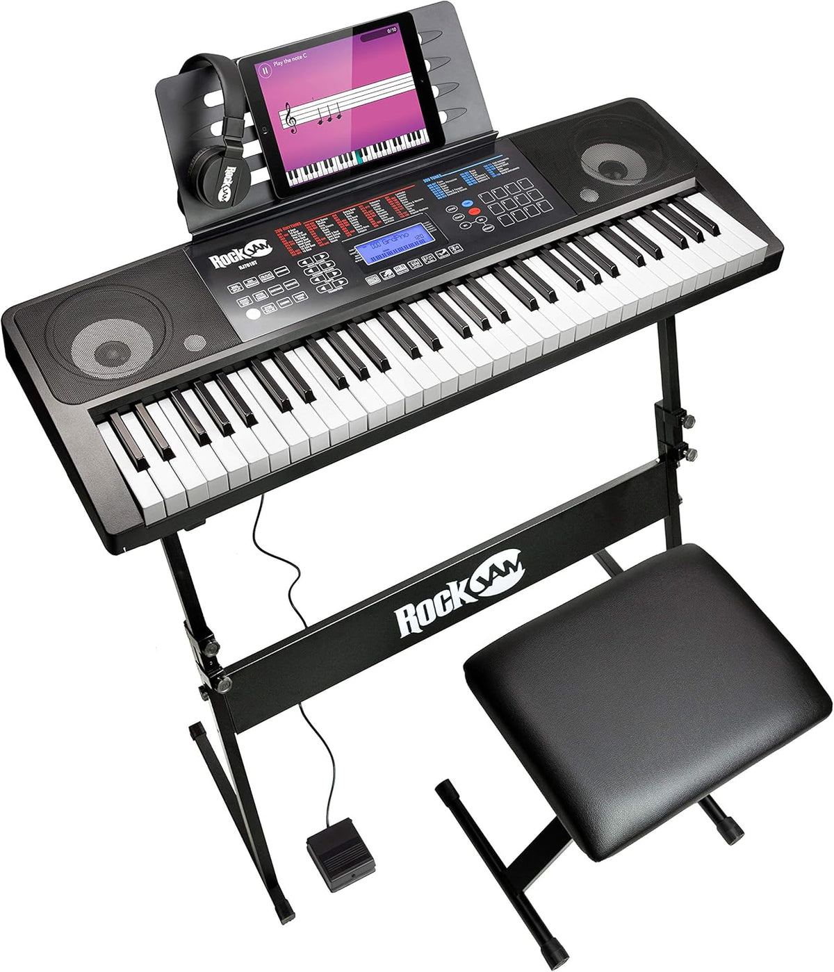 61 Key Keyboard Piano with Touch Display Kit, Keyboard Stand, Piano Bench, Sustain Pedal, Headphones K9122