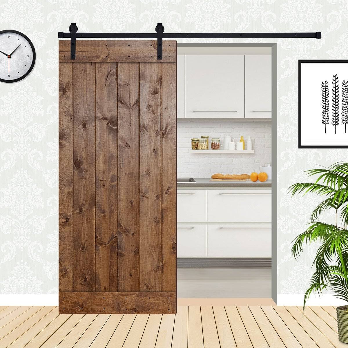 Paneled Wood Barn Door with Installation Hardware Kit P530820