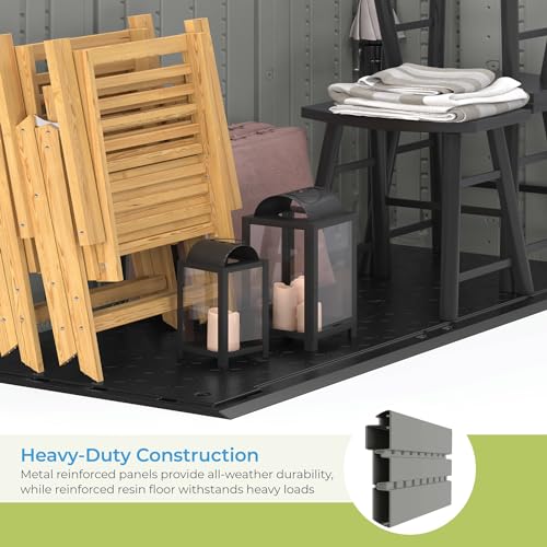 Heavy-Duty Resin Outdoor Shed with Double Doors and Windows, Dove Gray L5975