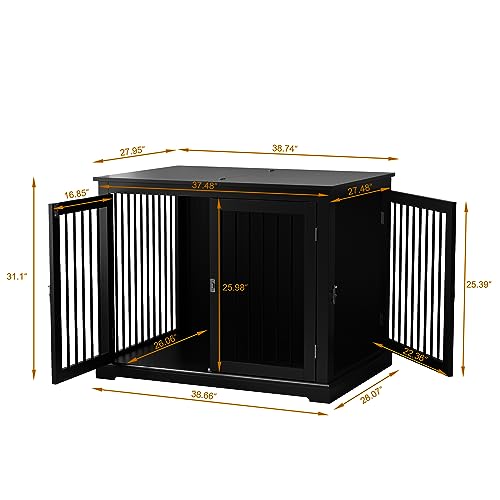 Large Wooden Dog Crate with Cushion and Flip Top, Black O60871