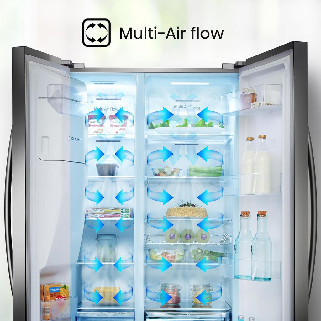 Stainless Steel Freestanding Side-by-Side Fridge Freezer with Water and Ice Dispenser D39495