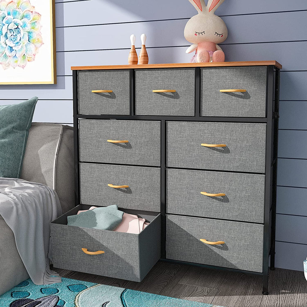 Light Grey 9 Drawer Fabric Dresser S546