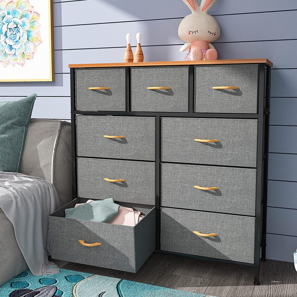 Light Grey 9 Drawer Fabric Dresser S546