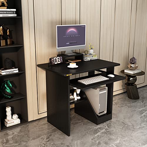 Black Computer Desk with Shelves and Keyboard Tray R260