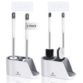 2-Way Toilet Brush with Ventilated Holder Silicone and Bristle Brushes with Aluminum Handle E92210