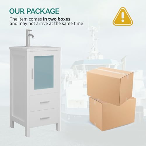 16" Single Sink Bathroom Vanity with Faucet and Drain (White) J112319
