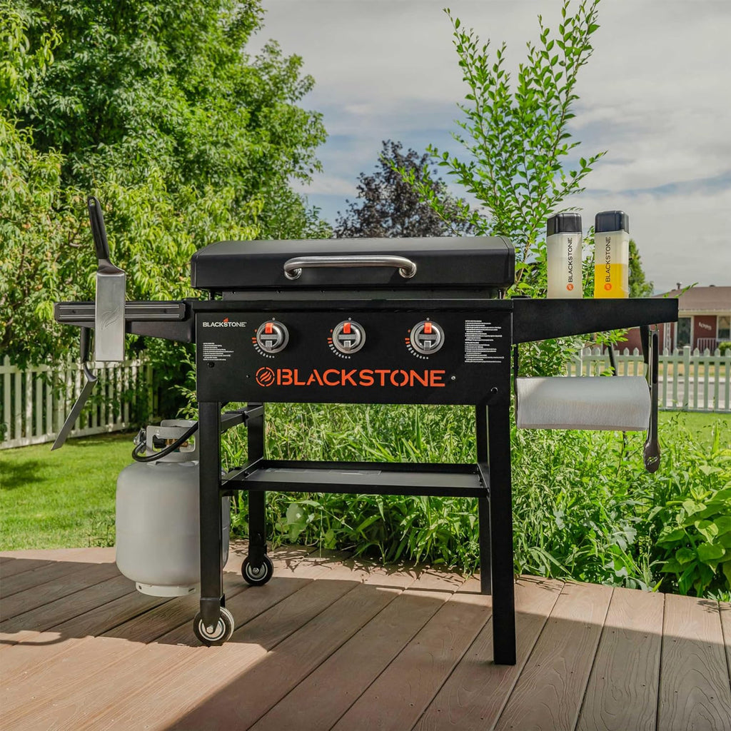 28 Inch Black Griddle with Hood 3-Burner Outdoor Flat Top Grill O86253