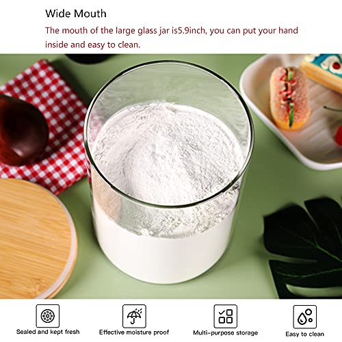 Glass Flour Container with Airtight Bamboo Lid, Large Glass Food Jar with Wooden Lid (3L) X5971