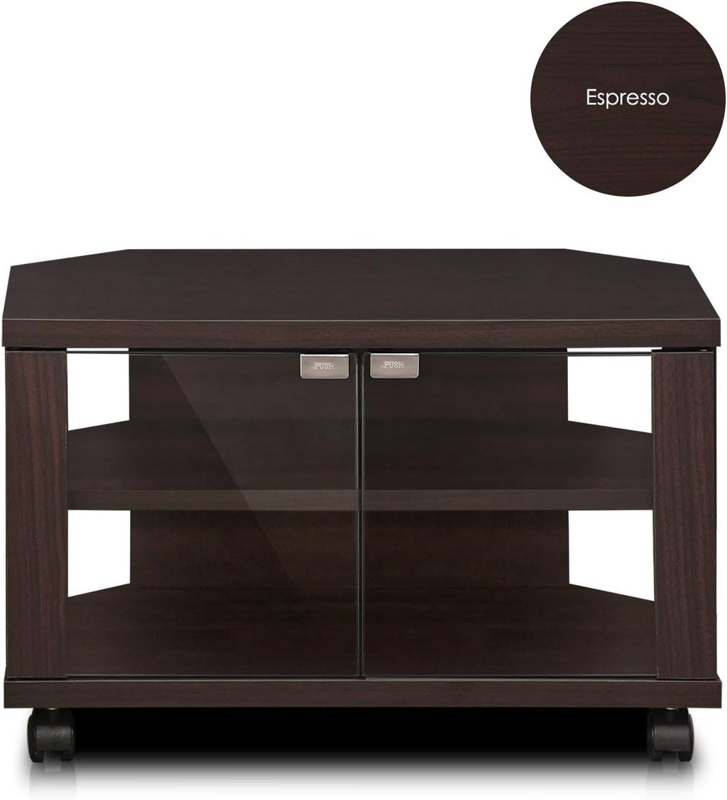 3-Tier TV Stand with Glass Doors and Casters, Espresso A637993