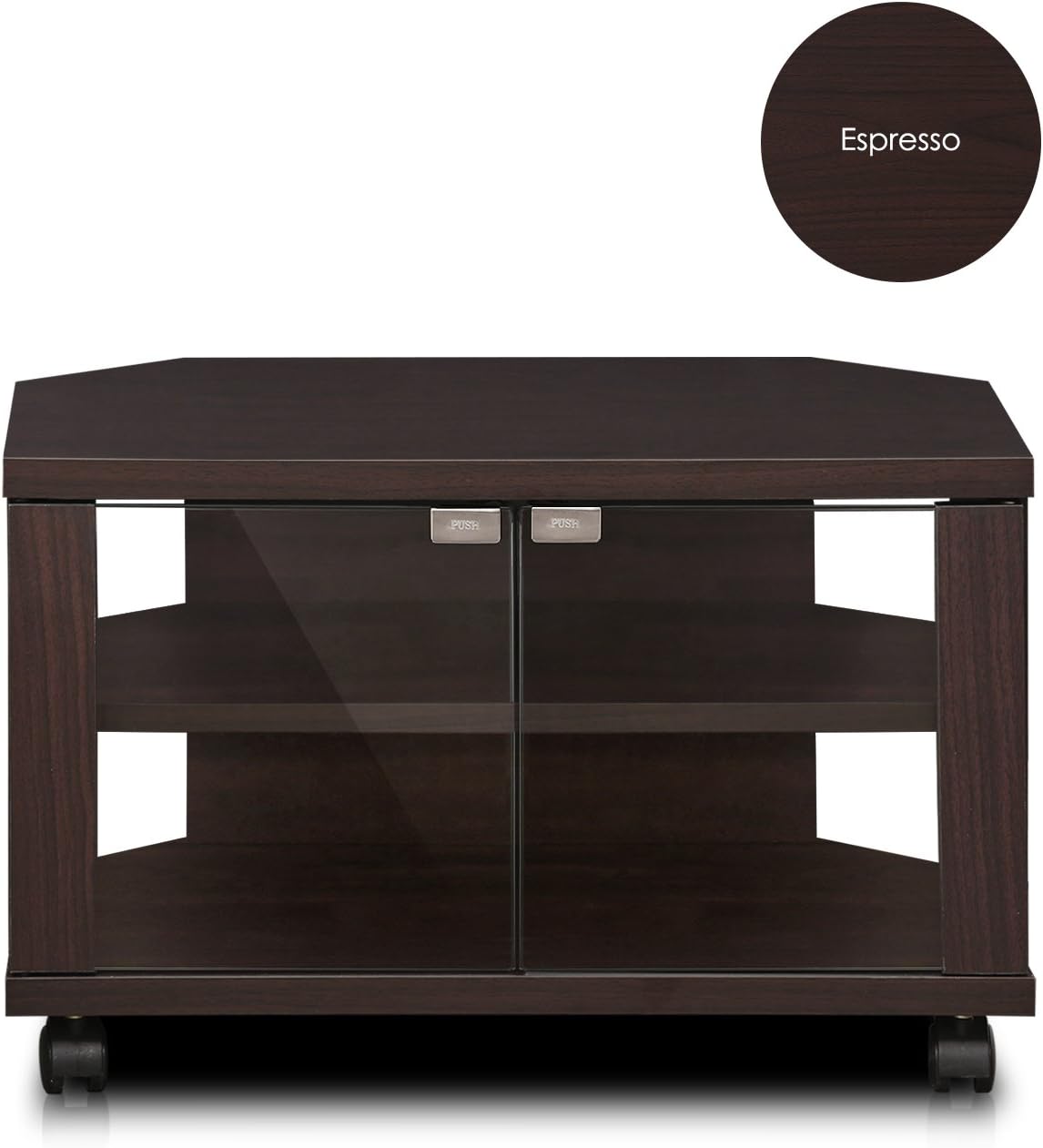 3-Tier TV Stand with Glass Doors and Casters, Espresso A637993