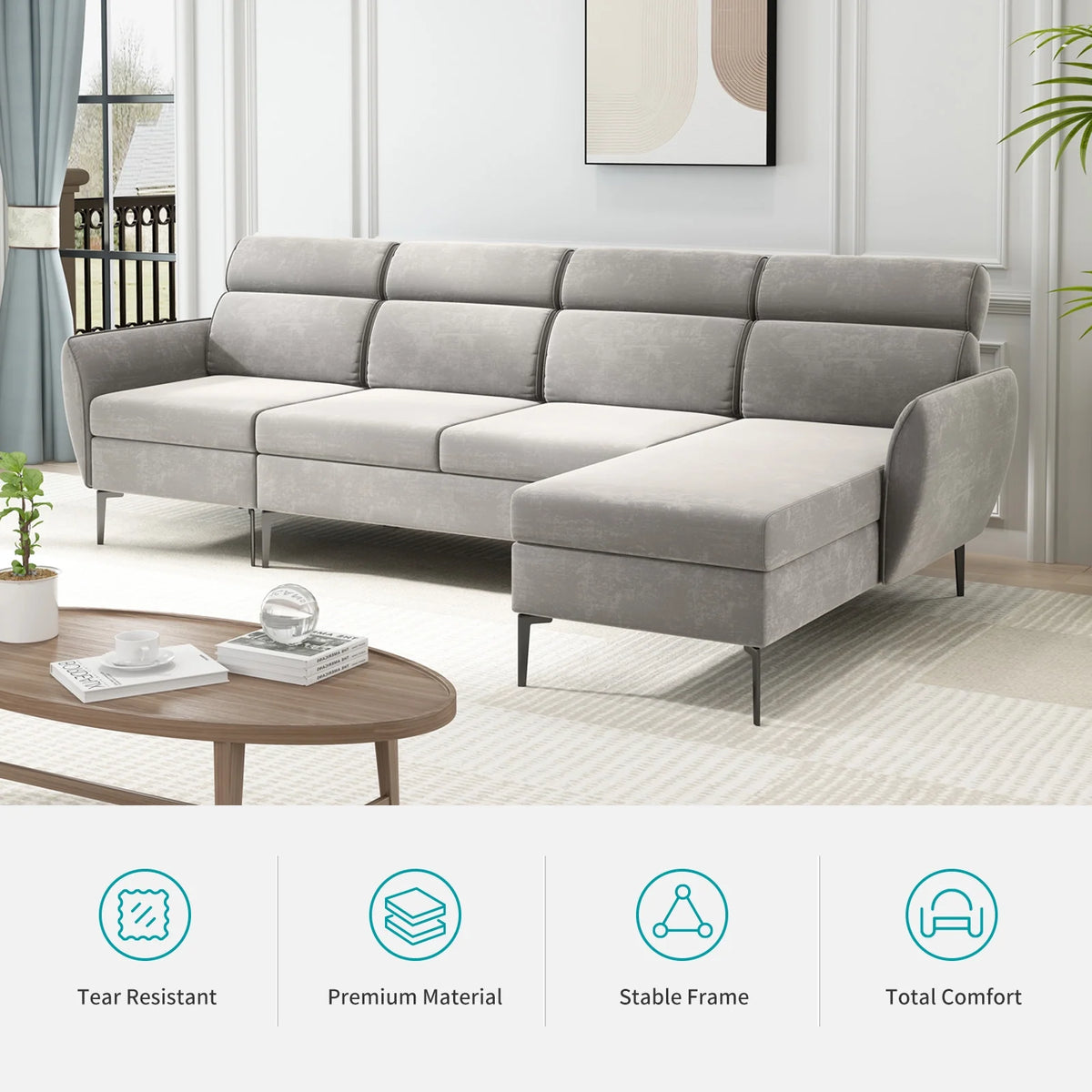 Linen Fabric L-shaped Sectional Sofa Q33908