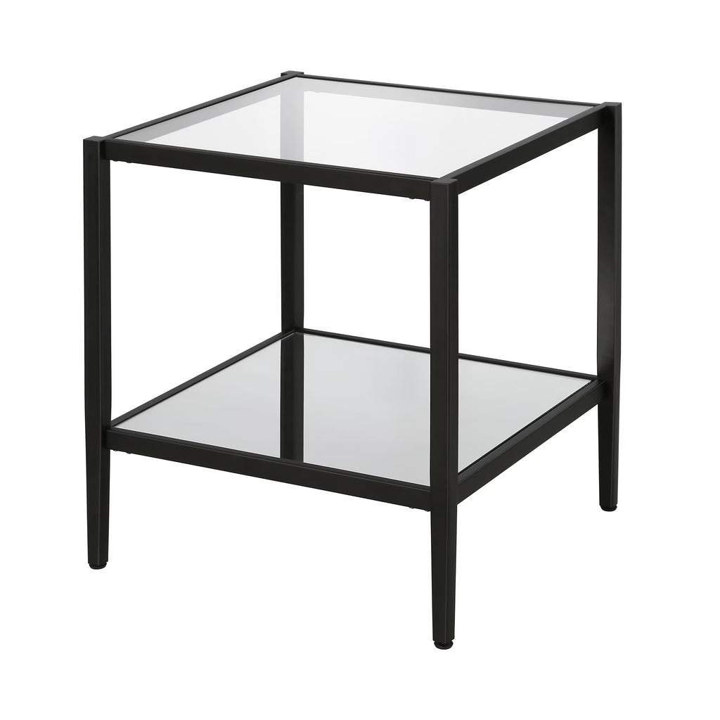 Blackened Bronze 20" Wide Square Side Table with Mirror Shelf I159