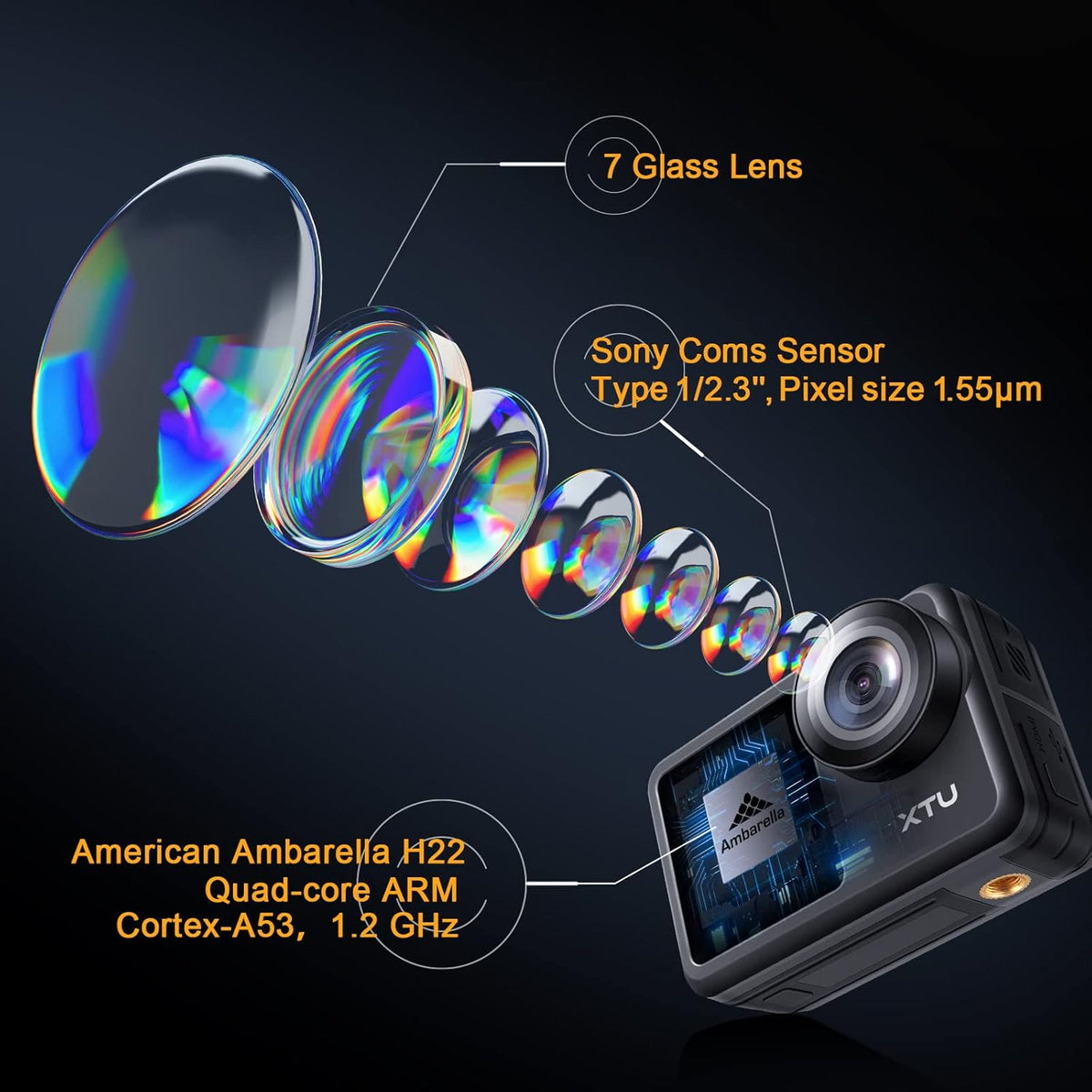 4K60FPS WiFi Action Camera with Dual Touch Screen Display P96958